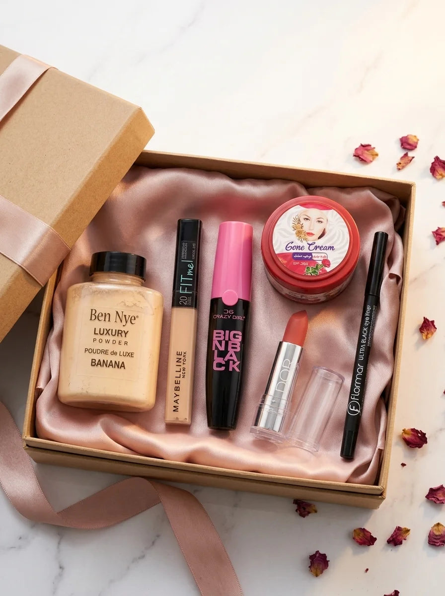 💖✨ بوكس الجمال العملي (تينت + كعب الغزال 2×1 + ماسكارا + كونسيلر + روج استيك + كحل أسود + بانانا بودر) ✨💖