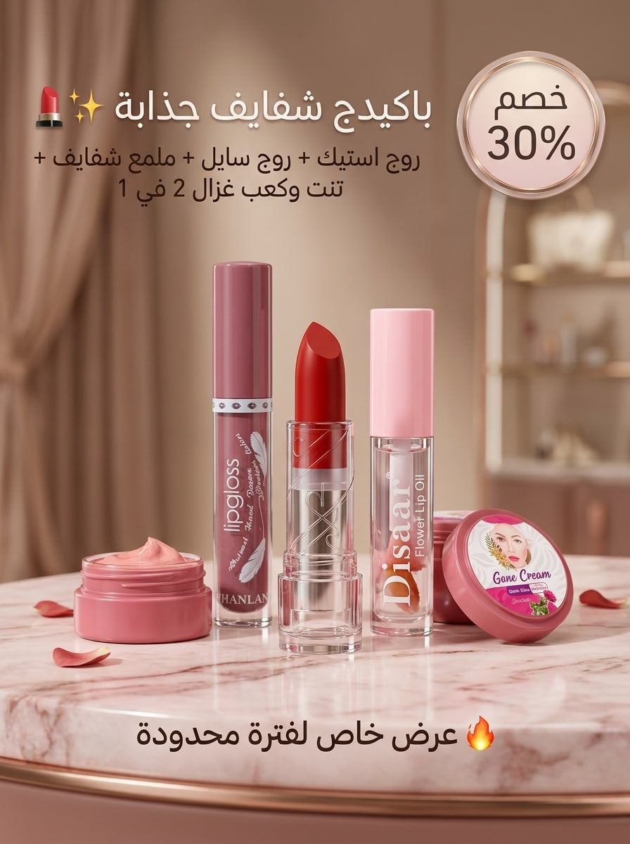 باكدج شفايف جذابة (5*1) – سحر الألوان وتوريد طبيعي يدوم طول اليوم 💄✨